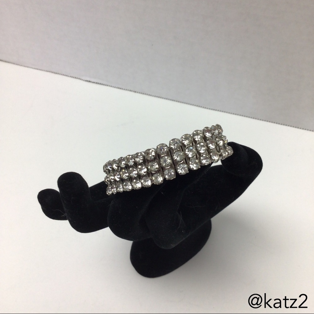 Vintage 3-Row Clear Rhinestone Expansion Bracelet